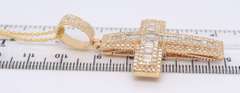 Masterpiece Yellow Gold 5ctw Mixed Baguette Cut and Round Diamond Cross Pendant on Chain