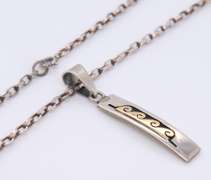 Vintage Sterling Silver and Yellow Gold Pendant on Chain Necklace