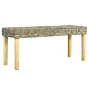 Bench 43.3in Natural Kubu Rattan and Solid Mango Wood
