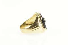 10K Yellow Gold Black Onyx Diamond Overlay Squared Statement Ring