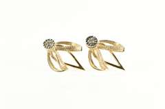 14K Yellow Gold Diamond Leaf Petal Statement Stud Earrings
