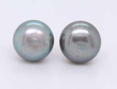 14kt Yellow Gold Grey Button Pearl Stud Earrings