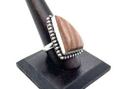 Striped Natural Stone Statement Ring in Tibetan Beaded Silver Design