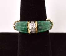 Magnificent Malachite and Diamond Ring in 18K Yellow Gold