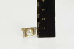 14K Yellow Gold 1960's Pearl Diamond Squared Bypass Ring