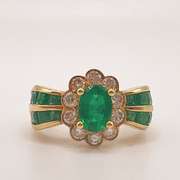 18kt Yellow Gold, Emerald, & Diamond Cocktail Ring