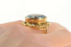 14K Yellow Gold 1930's Massive Blue Topaz Ornate Etched Halo Ring