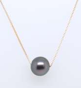 Elegant Yellow Gold Grey Pearl Slider Pendant on Chain