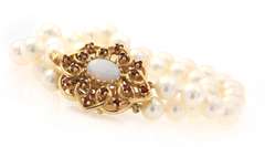 Cultured Pearl Garnet and opal Clasp Double Strand Bracelet