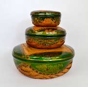 Rare Vintage Vietnamese Handcrafted Rattan and Bamboo Nesting Lidded Baskets, Set of 3