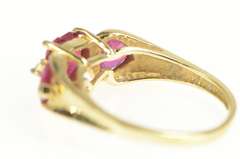 14K Yellow Gold Three Stone Syn. Ruby Heart Diamond Ring