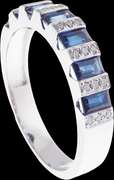 Gleaming Sapphire and Diamond Bordered 18k White Gold Ring