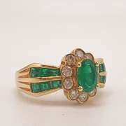 18kt Yellow Gold, Emerald, & Diamond Cocktail Ring
