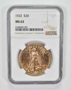 MS62 1922 $20 Saint-Gaudens Gold Double Eagle - Graded NGC