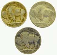 1900's Indian Head Buffalo Nickel Set, lot of (3) US Coins