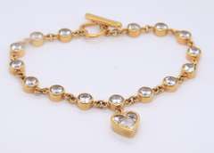 Vintage Sterling Silver Cubic Zirconia Bracelet w Heart Shaped Charm