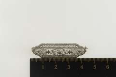 10K White Gold Art Deco Filigree Ornate Floral Bar Pin/Brooch