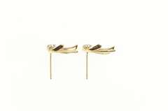 14K Yellow Gold Diamond Leaf Petal Statement Stud Earrings