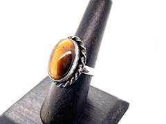 Petite Tiger's Eye in Rope Design Tibetan Silver Ring