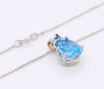 Gorgeous White Gold Pear Blue Topaz Pendant on Chain