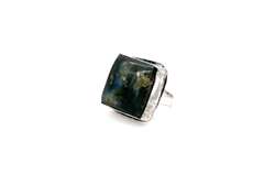 Square Cut Blue-Gray Sheen Labradorite Stone in Tibetan Silver Ring