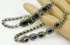 2 Vintage Sterling Gemstone & Marcasite Bracelets