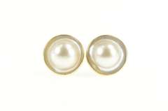 14K Yellow Gold 25.0mm Retro Mabe Pearl French Clip Earrings