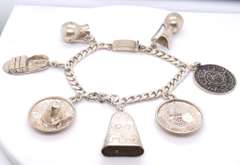 Vintage 925 Sterling Silver Mexico 7 Charms Cuban Link Bracelet