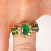18kt Yellow Gold, Emerald, & Diamond Cocktail Ring