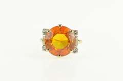 14K Yellow Gold Retro Round Syn. Citrine CZ Ornate Cocktail Ring