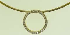 Italian Sterling Silver Snake Collar Chain With Crystal Circle Pendant