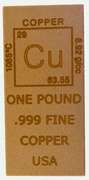 Element Copper Bullion Bars 1 lb (1 Pound - 16 oz) Fine Copper .999 Bar