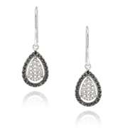 Sterling Silver Black Diamond Accent Double Teardrop Dangle Earrings