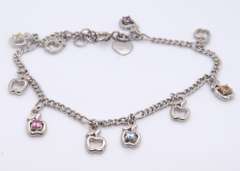 Vintage Sterling Silver Multi Stone Apple Charm Bracelet