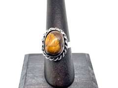 Petite Tiger's Eye in Rope Design Tibetan Silver Ring