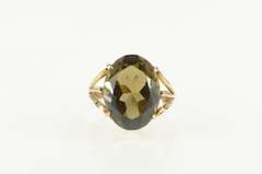 14K Yellow Gold Oval Smoky Quartz Retro Cocktail Statement Ring