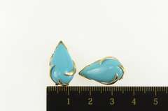 14K Yellow Gold Pear Turquoise Cabochon Ornate Vine Earrings