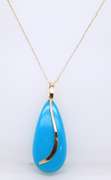 Attractive Yellow Gold Turquoise Drop Pendant on Chain