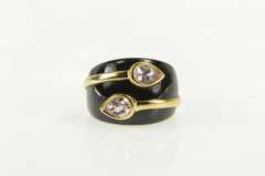14K Yellow Gold Pear Pink Topaz Black Onyx Domed Carved Ring