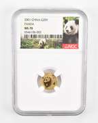 MS70 2001 China 20 Gold Yuan - Panda - Graded NGC