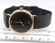 Deauville Quartz Gold Watch w Black Leather Strap