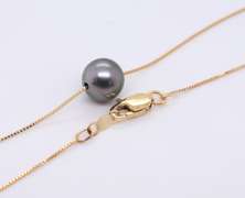 Elegant Yellow Gold Grey Pearl Slider Pendant on Chain