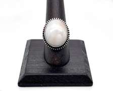 Oval White Agate Gemstone in Tibetan Silver Ring