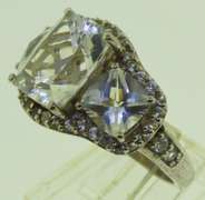Sterling Silver Three Stone White Topaz Cushion Cut Ring