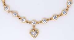 Vintage Sterling Silver Cubic Zirconia Bracelet w Heart Shaped Charm