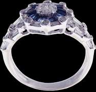 Illustrious 18k White Gold Diamond Cluster Ring with Sapphire Moat