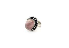 Cabochon Rose Quartz in Tibetan Silver Energy Ring