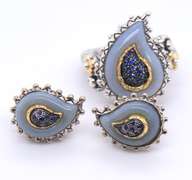 Bixby 2 Tone Sterling Silver Blue Sapphire Earrings and Ring Set
