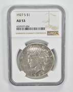 AU53 1927-S Peace Silver Dollar - Graded NGC