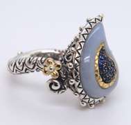 Bixby 2 Tone Sterling Silver Blue Sapphire Earrings and Ring Set